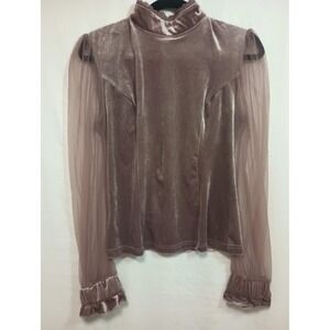 Futurino Mauve Velvet Mock Neck Sheer Mesh Sleeve Ruffle Cuff Women M Whimsigoth